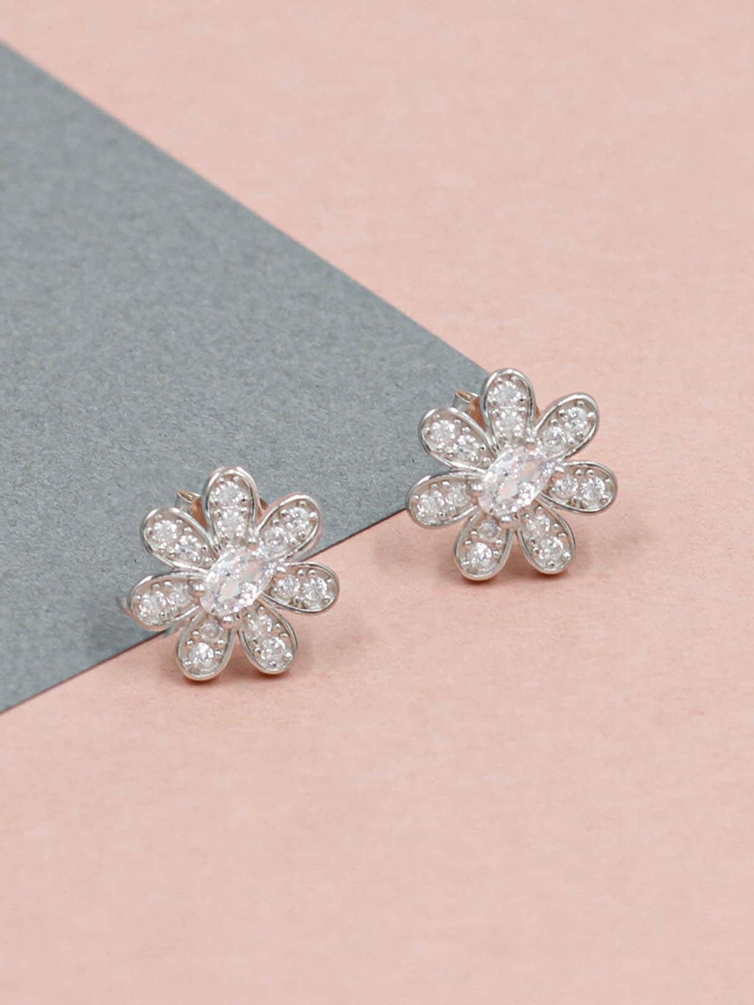 

SANGEETA BOOCHRA Silver-Plated Cubic Zirconia Studded Studs Earrings