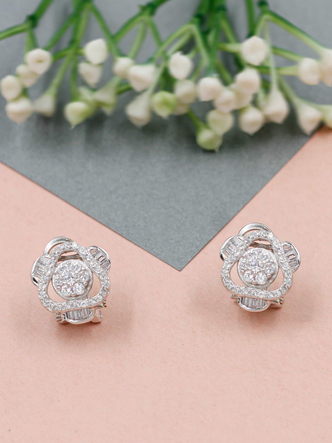 

SANGEETA BOOCHRA Silver-Plated Cubic Zirconia Studded Studs Earrings