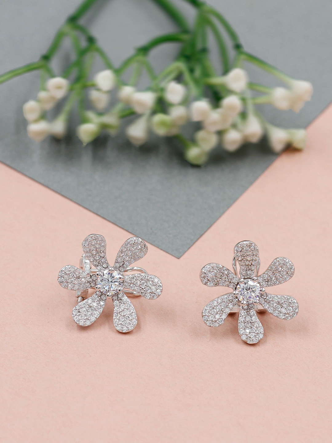 

SANGEETA BOOCHRA Silver-Plated Cubic Zirconia Studded Studs Earrings