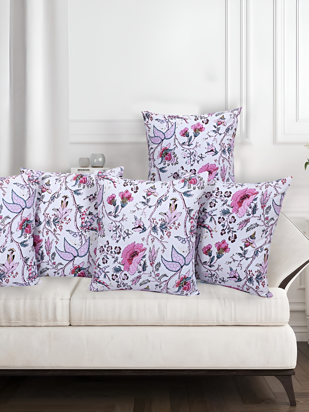 

Texstylers Pink 5 Pieces Floral Square Cushion Covers