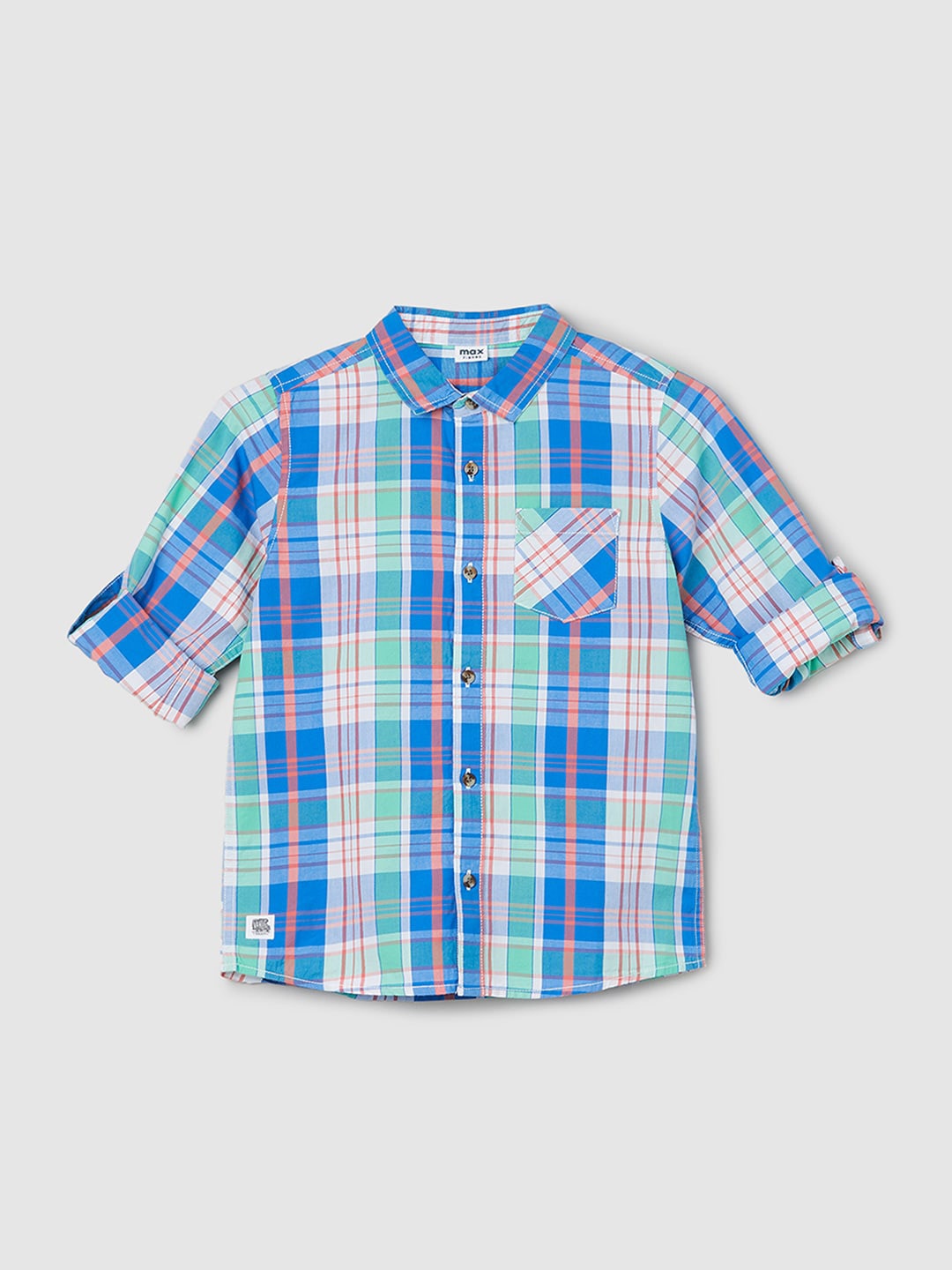 

max Boys Tartan Checked Spread Collar Cotton Casual Shirt, Blue