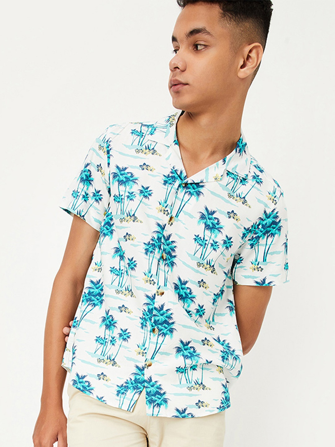 

max Boys Floral Printed Casual Shirt, White