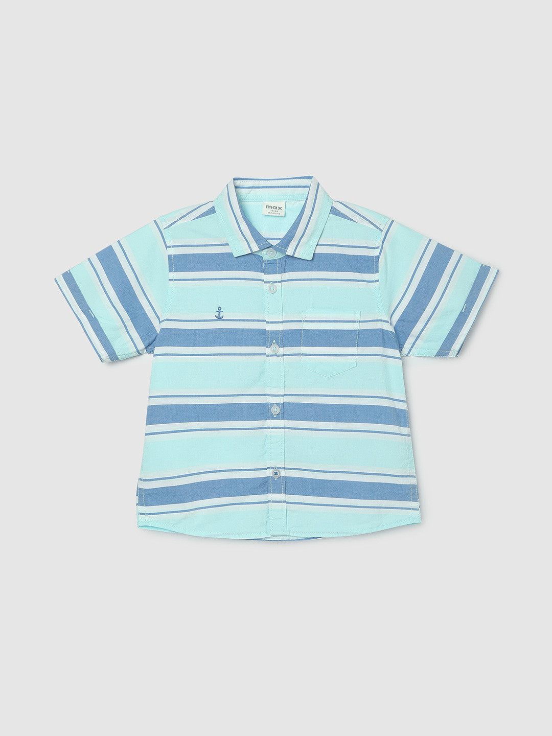 

max Boys Horizontal Striped Pure Cotton Casual Shirt, Blue