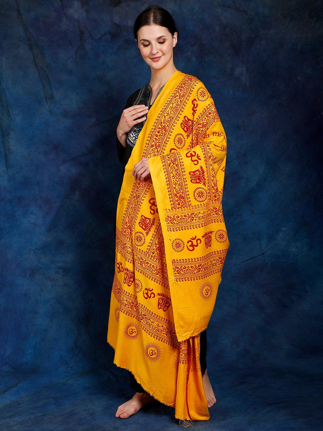 

Exotic India Ethnic Motif Printed Shawl, Orange
