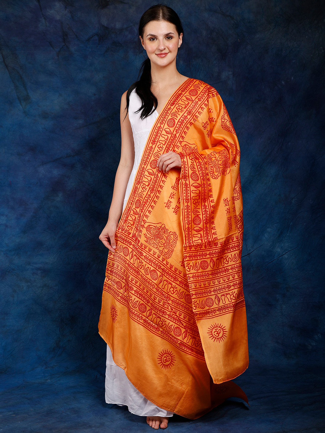 

Exotic India Ethnic Motif Printed Shawl, Orange