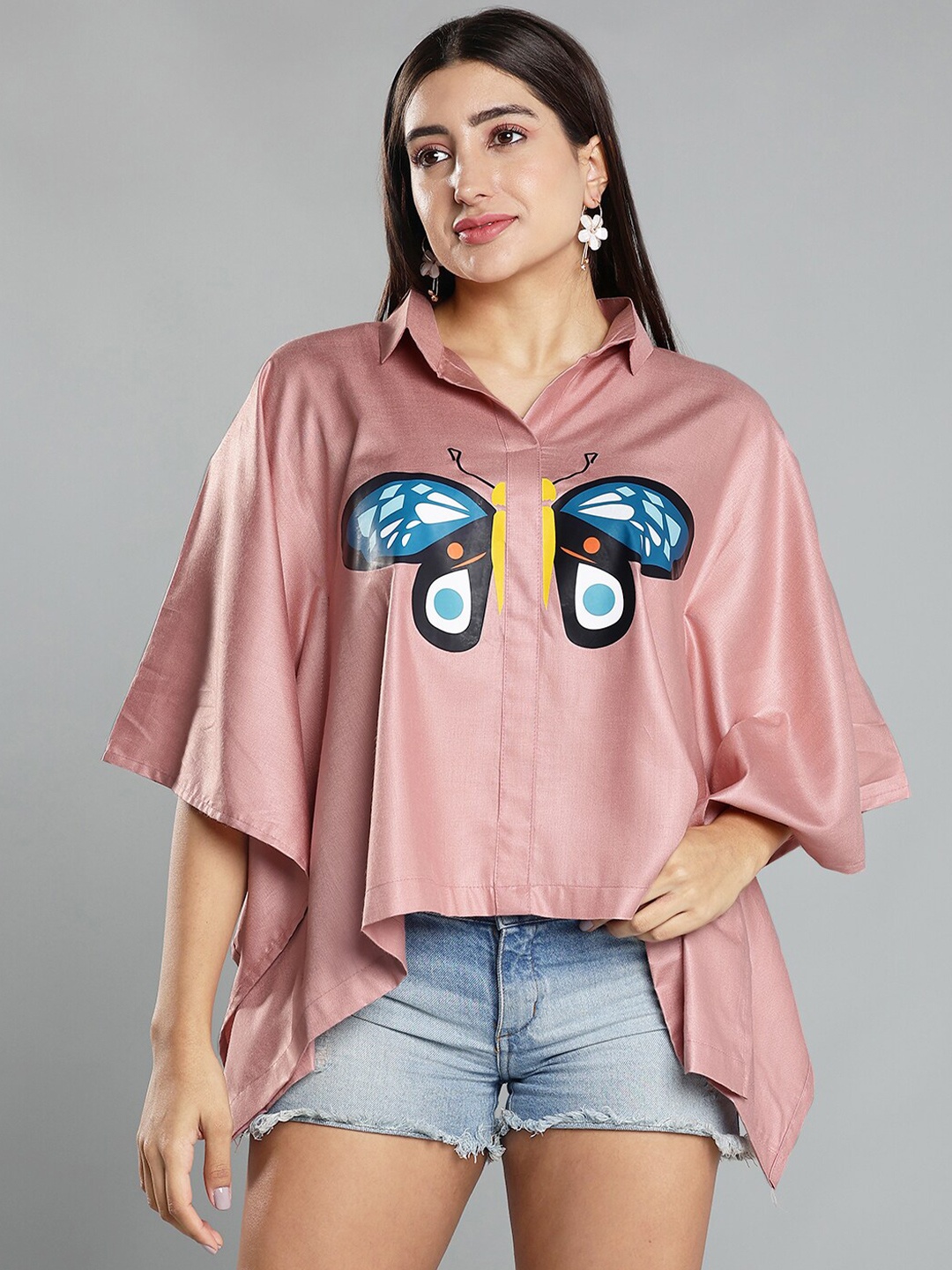 

LetsDressUp Conversational Printed Extended Sleeves Shirt Style Top, Rose gold