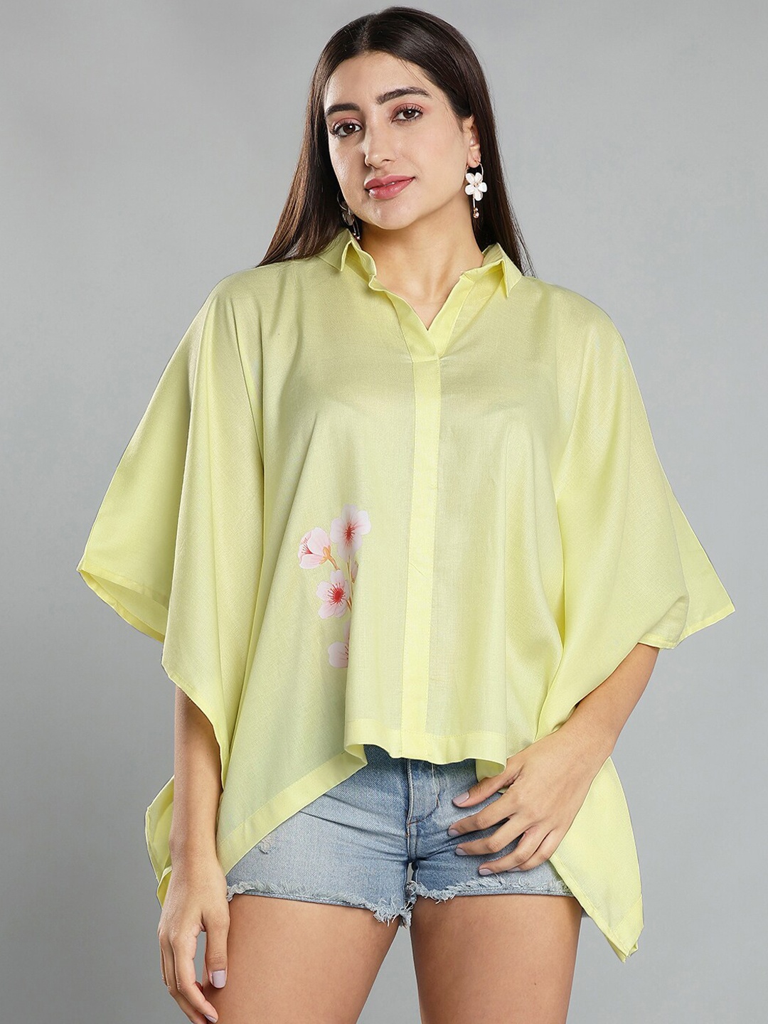 

LetsDressUp Shirt Collar Flared Sleeve Shirt Style Kaftan Top, Yellow