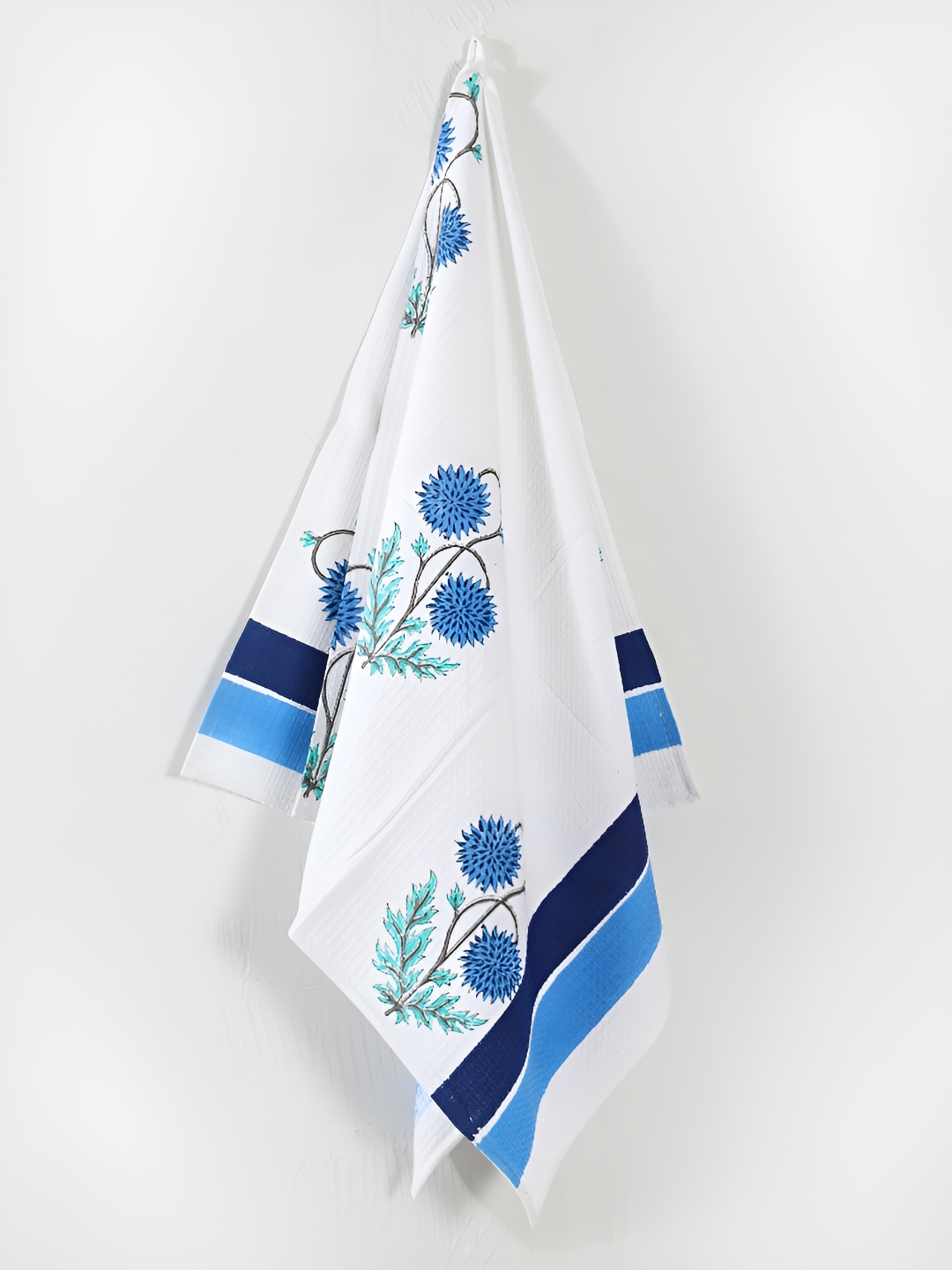 

HANDICRAFT PALACE Blue & White Printed Pure Cotton 250GSM Premium Waffle Bath Towel