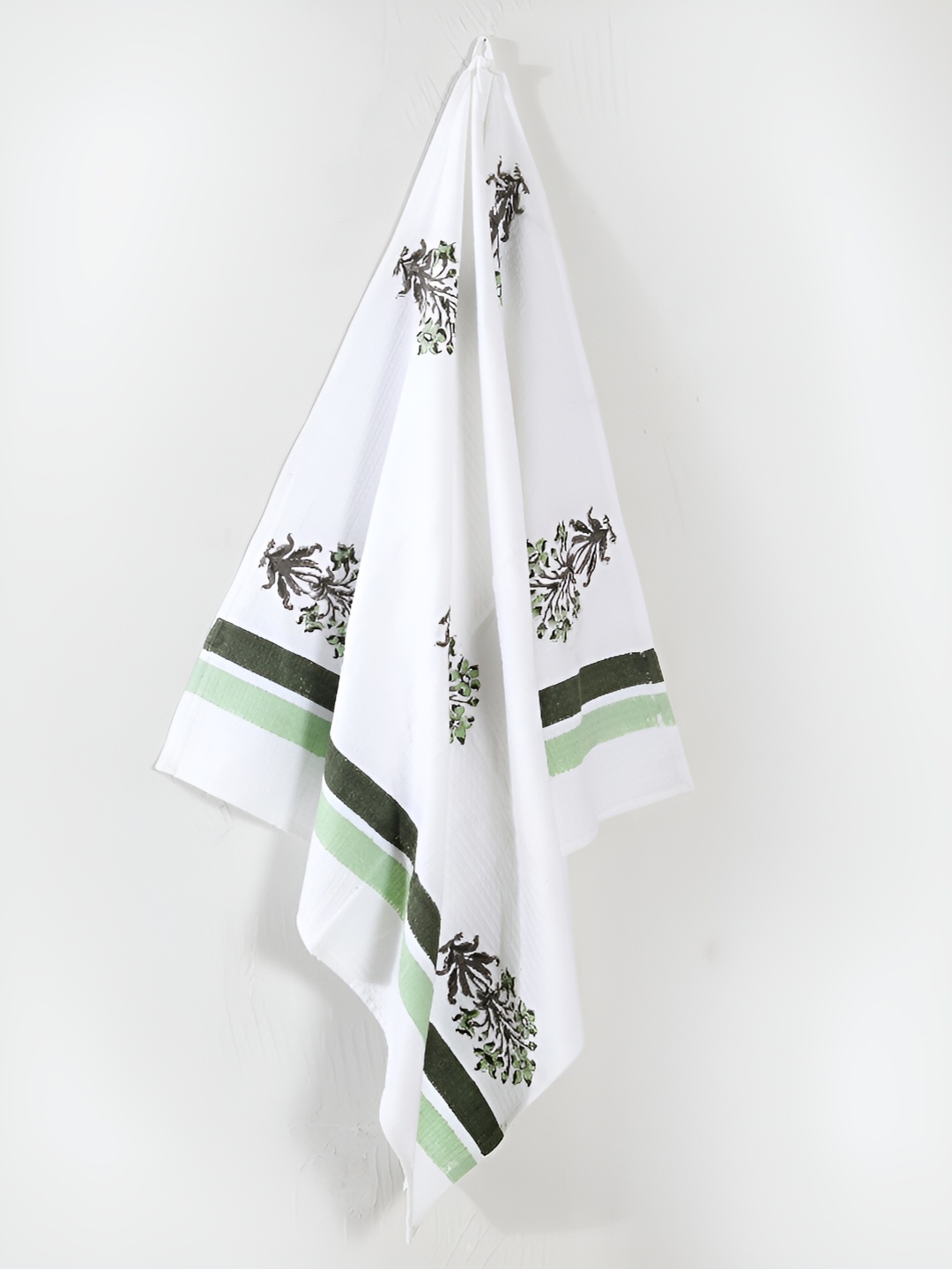 

HANDICRAFT PALACE Green & White Printed Pure Cotton 250GSM Premium Waffle Bath Towel