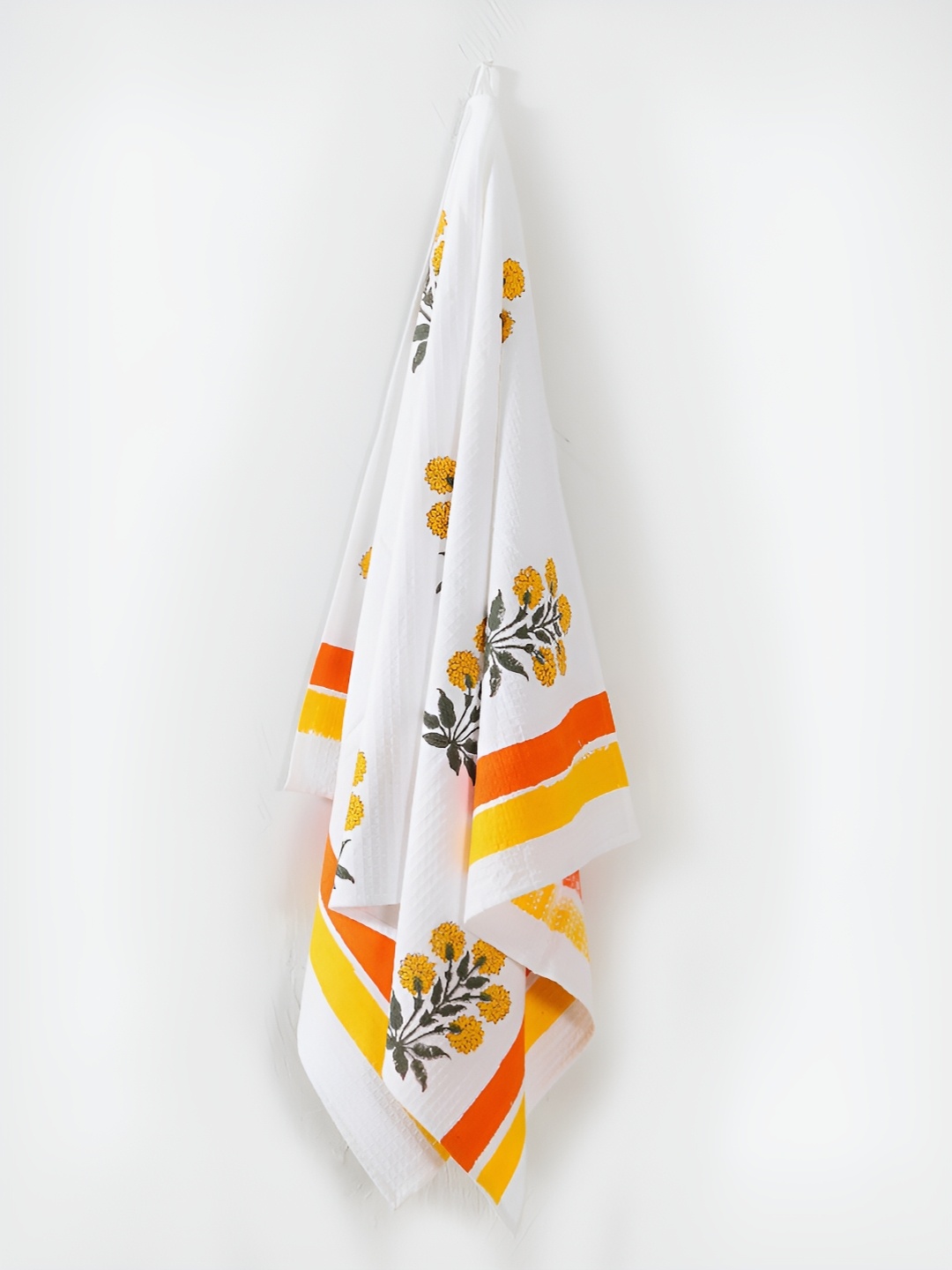 

HANDICRAFT PALACE Yellow & White Printed Pure Cotton 250GSM Premium Waffle Bath Towel
