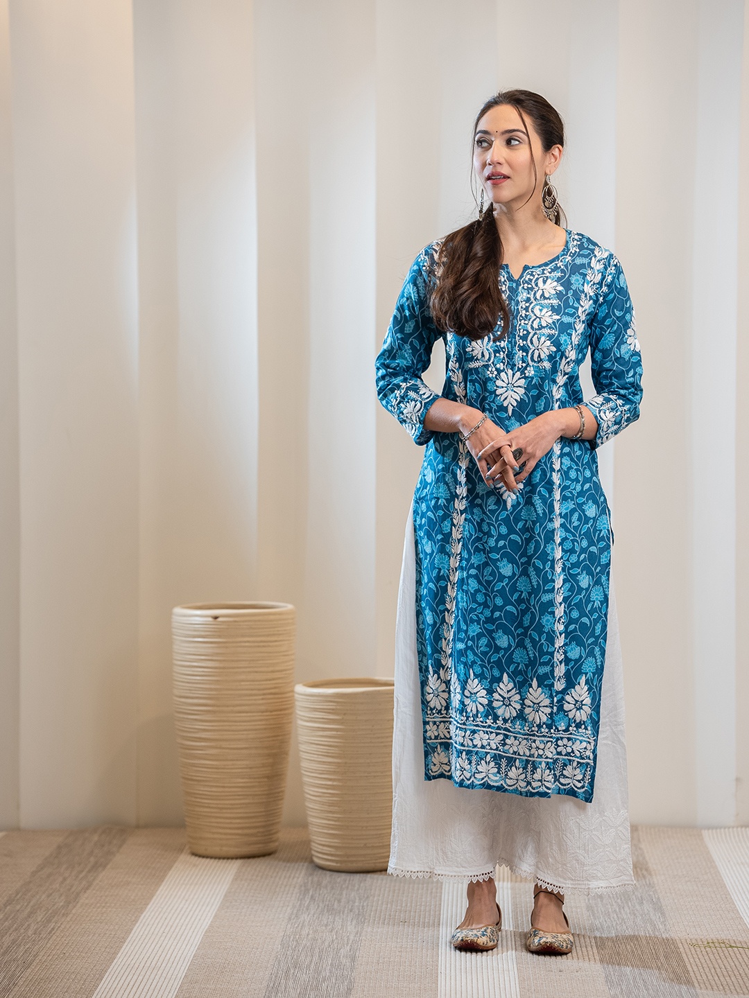 

House of Chikankari Chikankari Printed Kurta, Blue