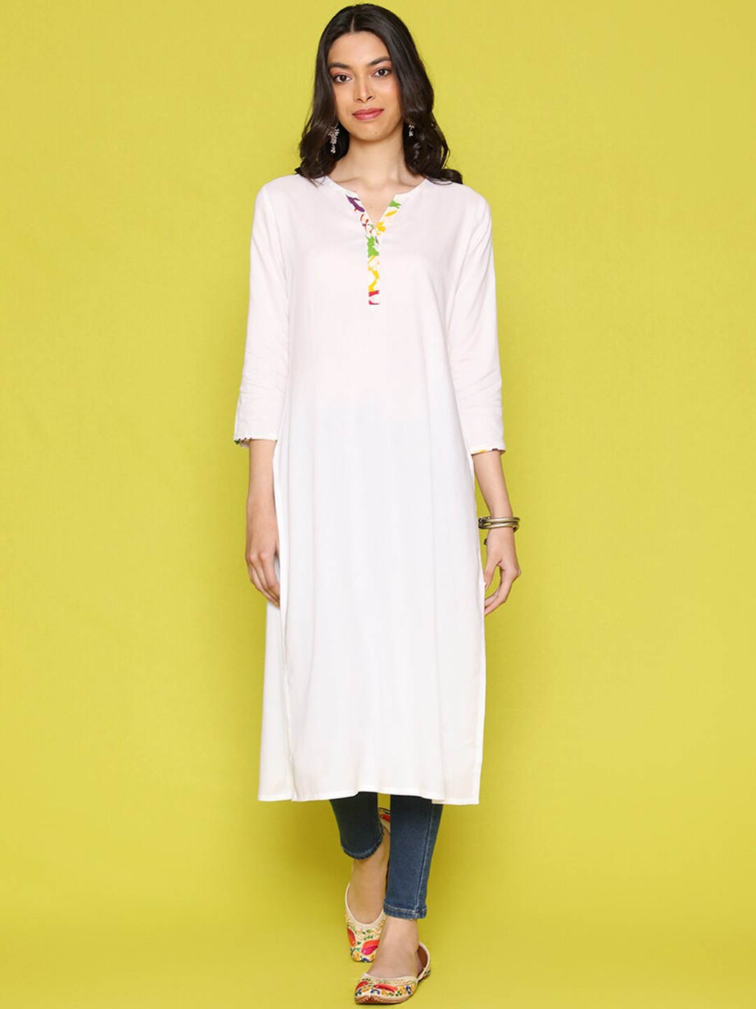 

House of Chikankari Round Neck Cotton Straight Kurta, White
