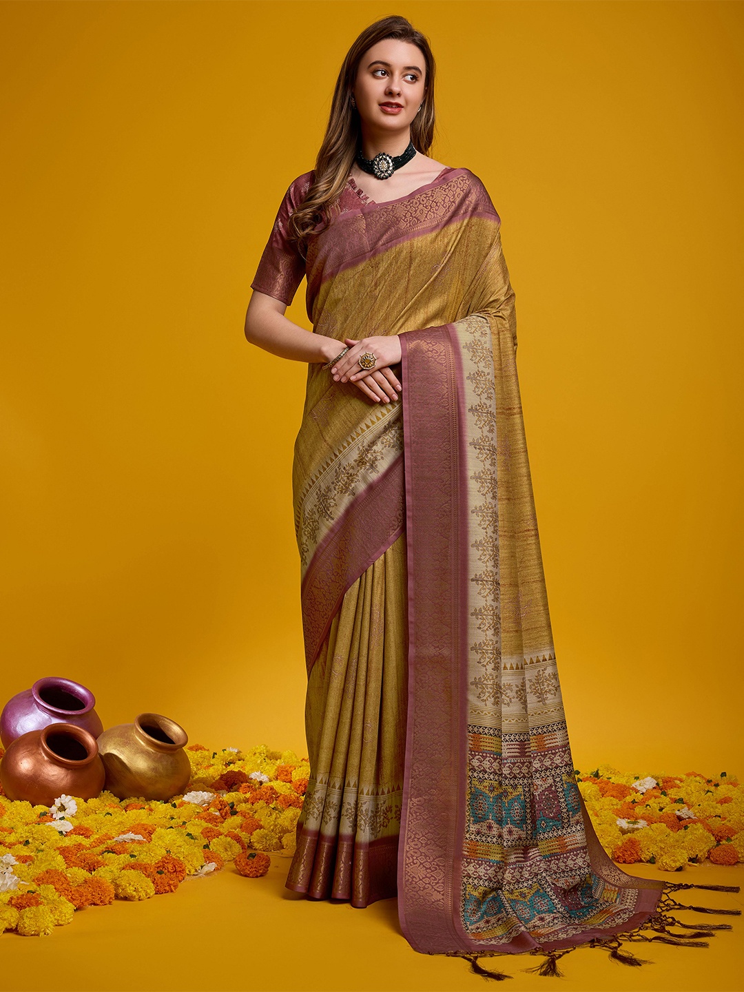 Mitera Woven Design Zari Silk Cotton Saree, Purple