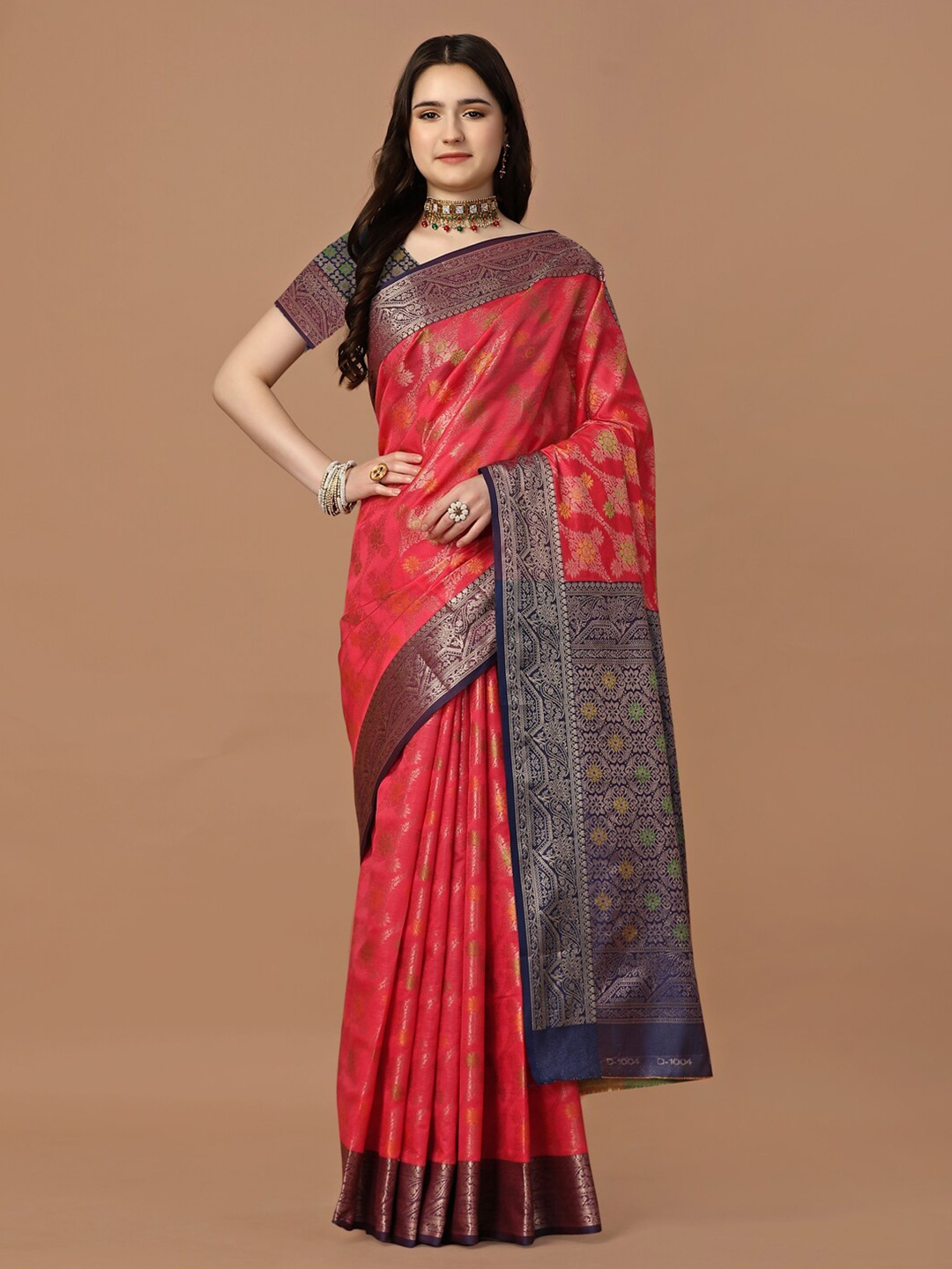 

JUST FASHION Floral Woven Design Banarasi Zari Saree, Orange