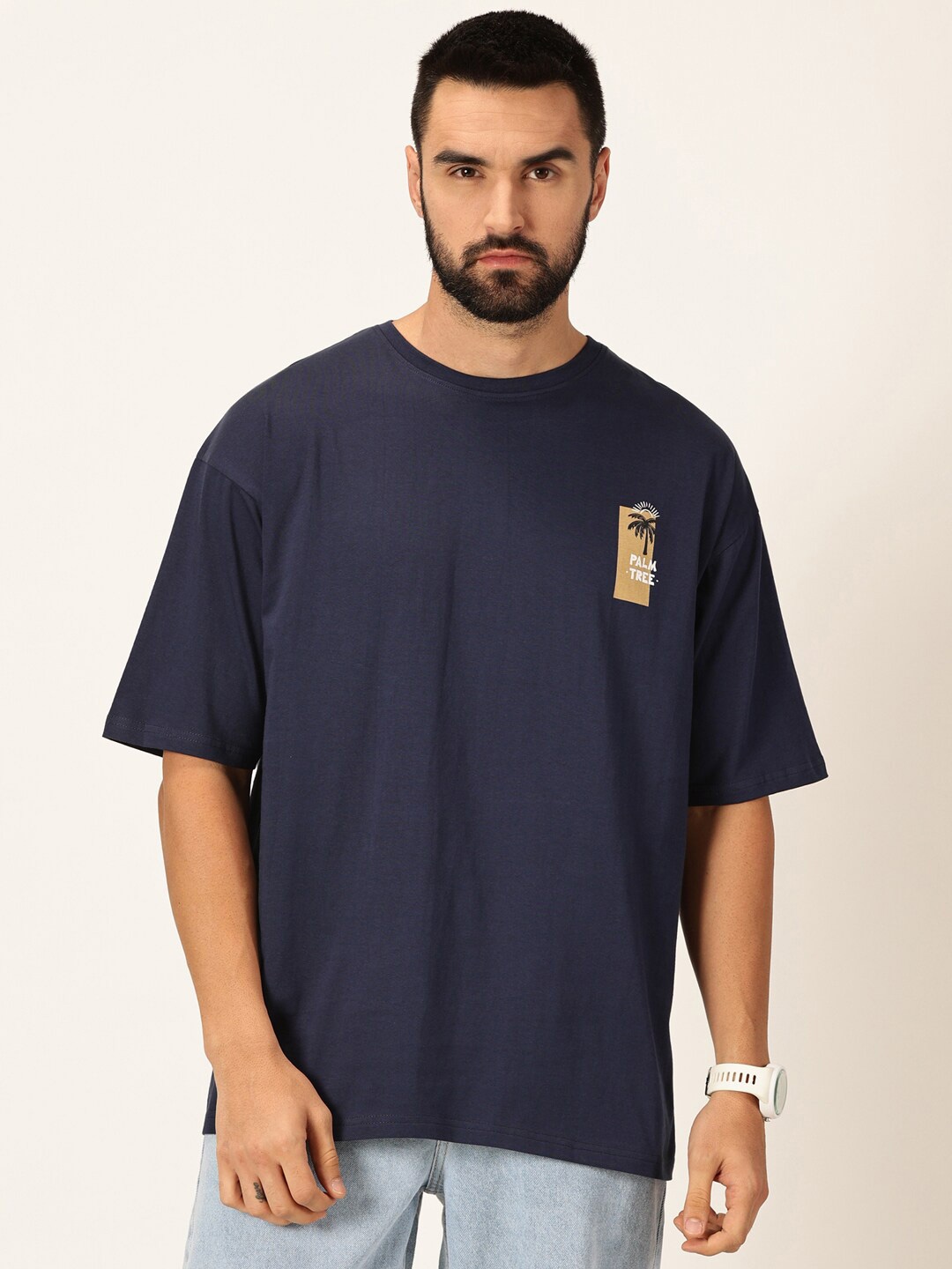

Thomas Scott Round Neck Drop-Shoulder Sleeves Bio Finish Cotton Oversized T-shirt, Navy blue