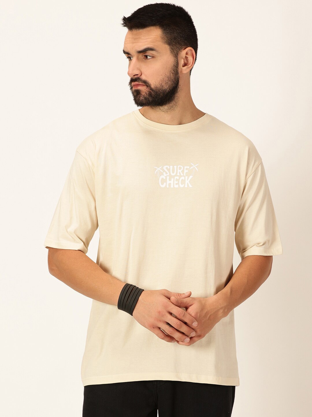 

Thomas Scott Typography Printed Round Neck Bio Finish Oversized T-shirt, Beige