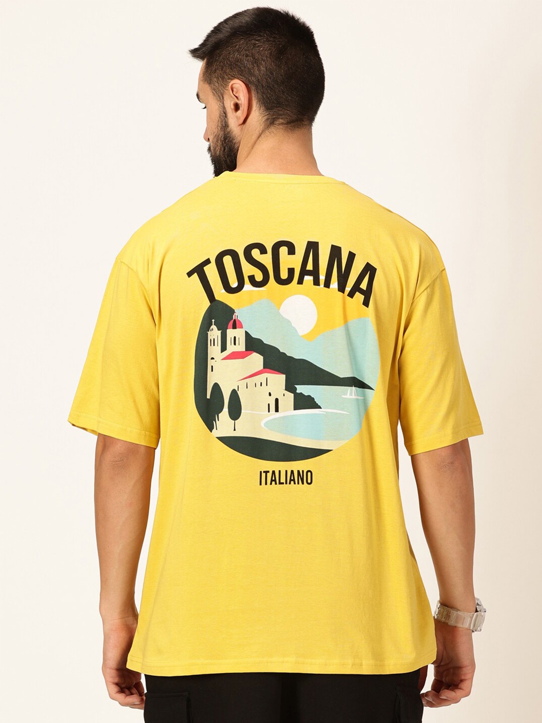 

Thomas Scott Graphic Printed Round Neck Drop-Shoulder Sleeves Bio Finish T-shirt, Yellow