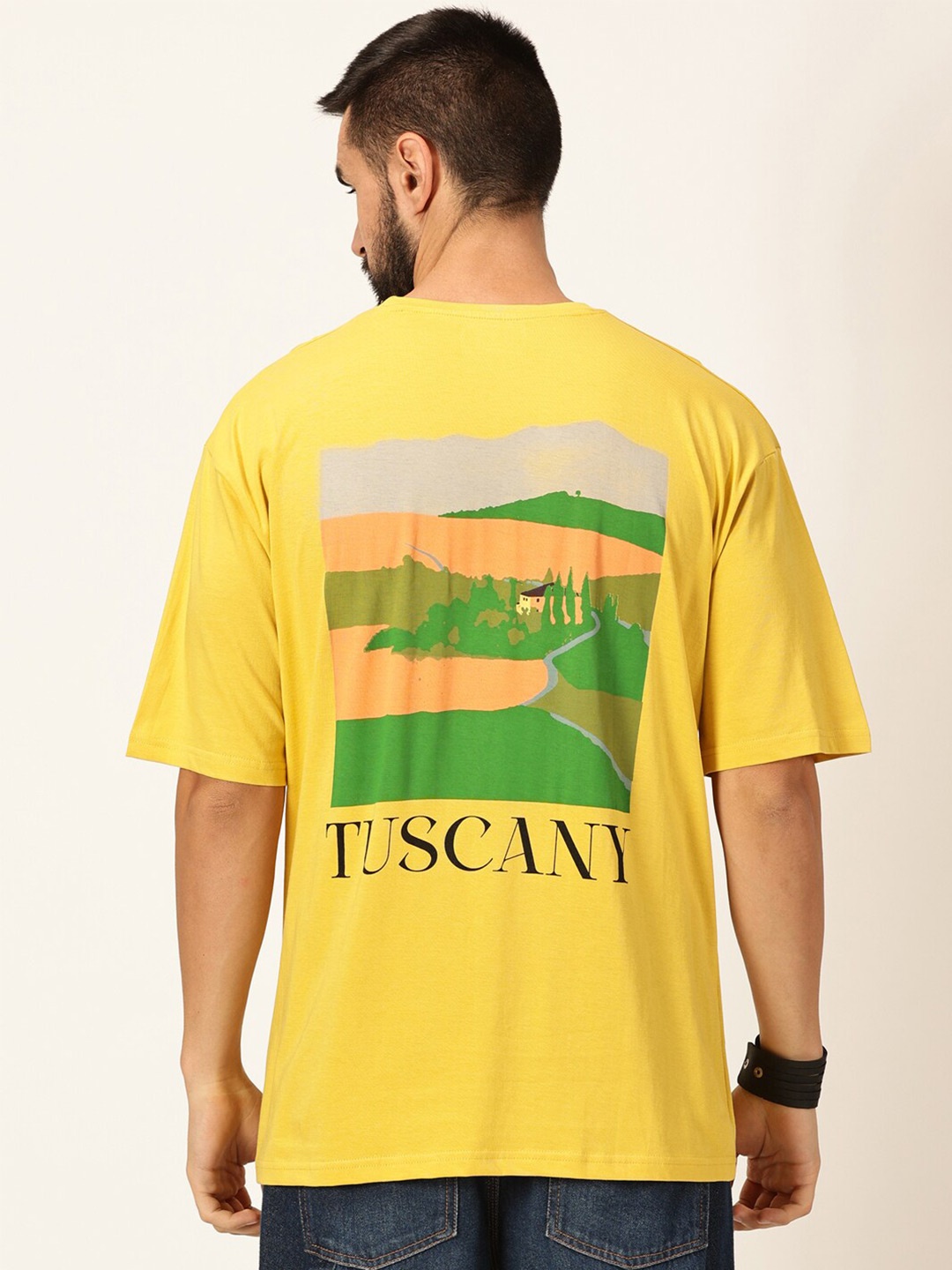 

Thomas Scott Graphic Printed Bio Finish Pure Cotton Oversized T-shirt, Yellow
