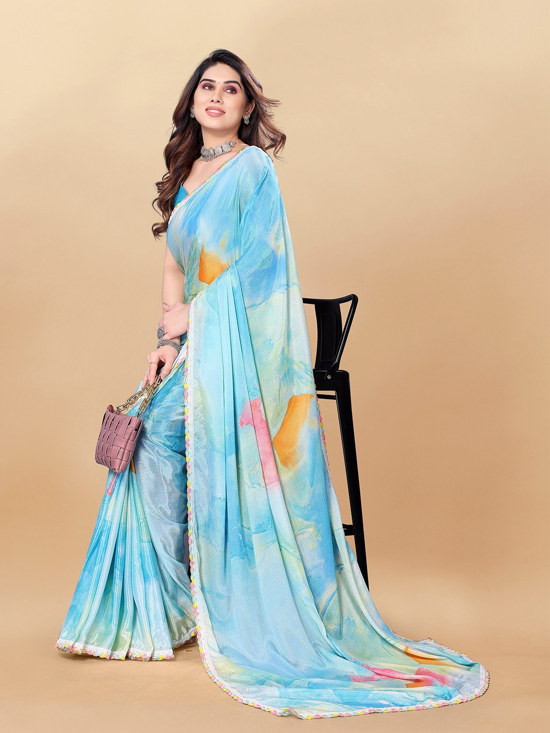 

MAGMINA Abstract Printed Banarasi Saree, Blue