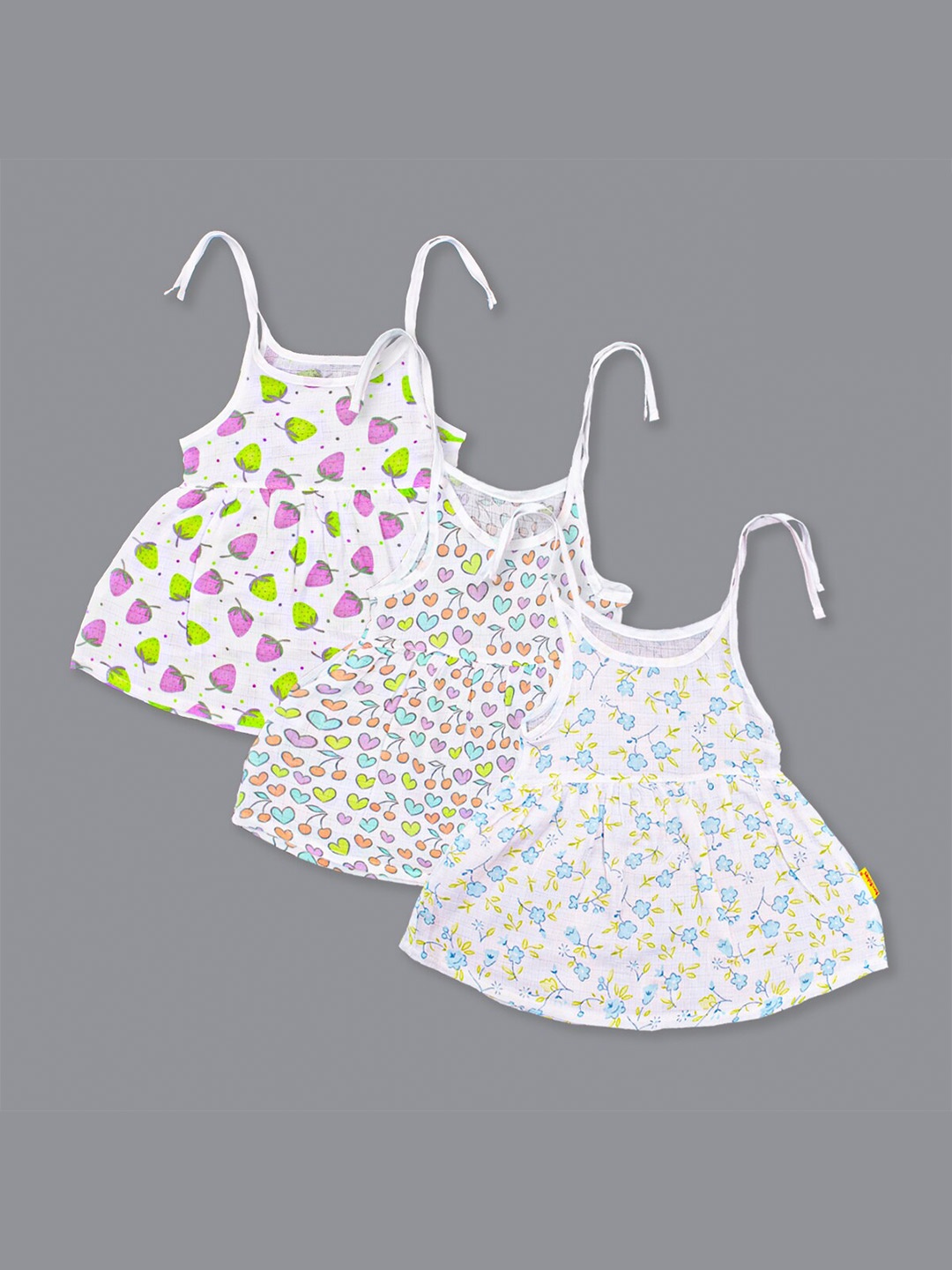 

Born Babies Girls Pack Of 3 Print Sleeveless Knot Frock Organic Cotton A-Line Dress, Purple