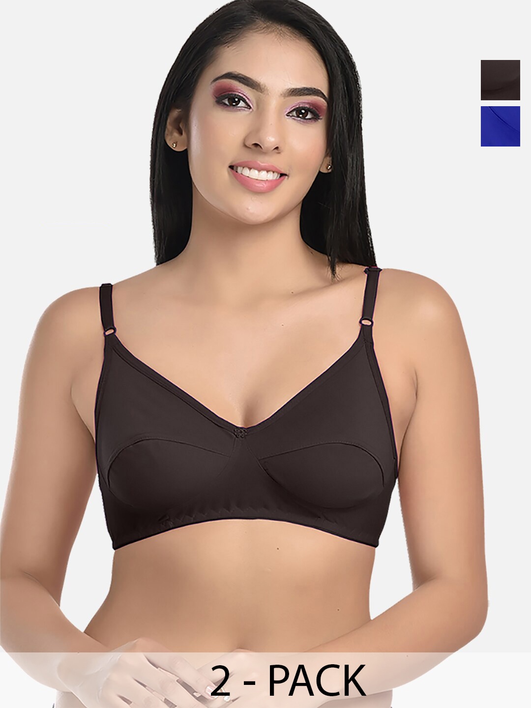 

StyFun Pack of 2 Medium Coverage Non Padded Everyday Bras With All Day Comfort, Black