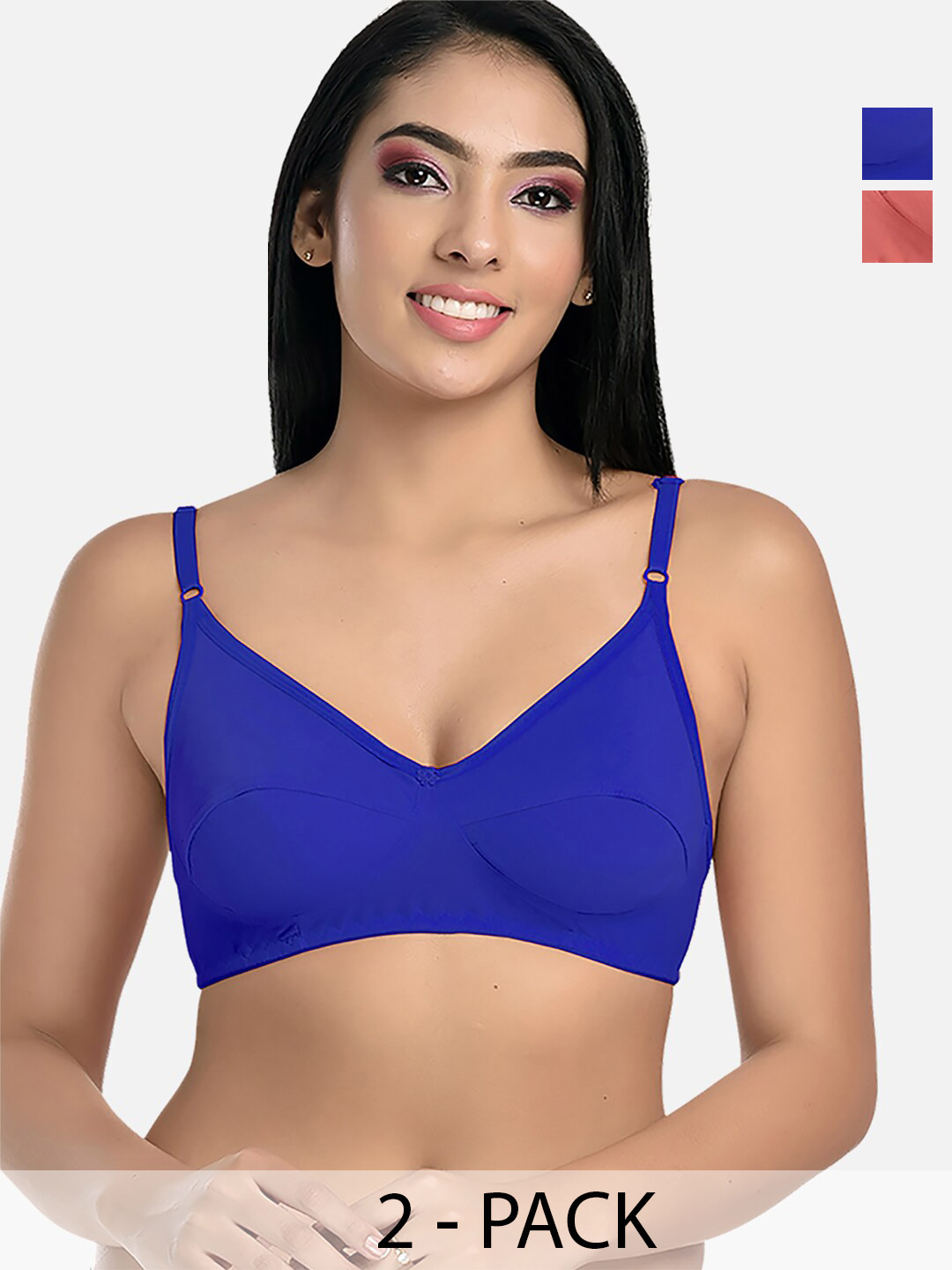 

StyFun Pack of 2 Medium Coverage Non Padded Everyday Bras With All Day Comfort, Blue