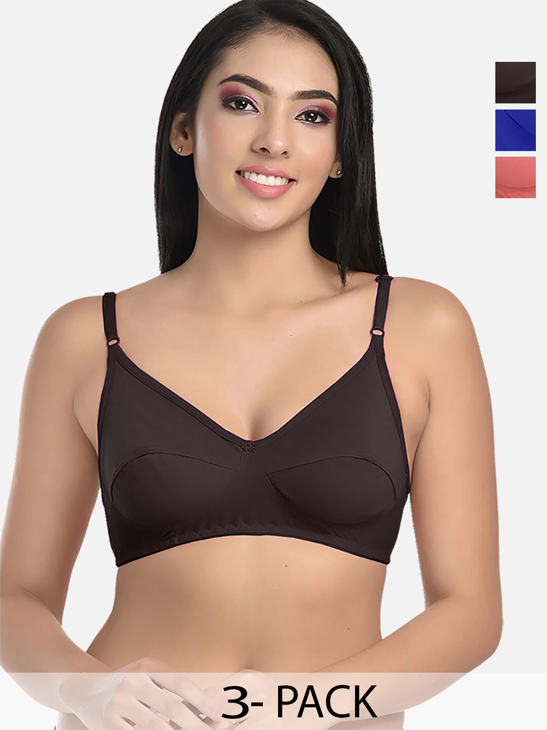 

StyFun Pack of 3 Medium Coverage Non Padded Everyday Bras With All Day Comfort, Black