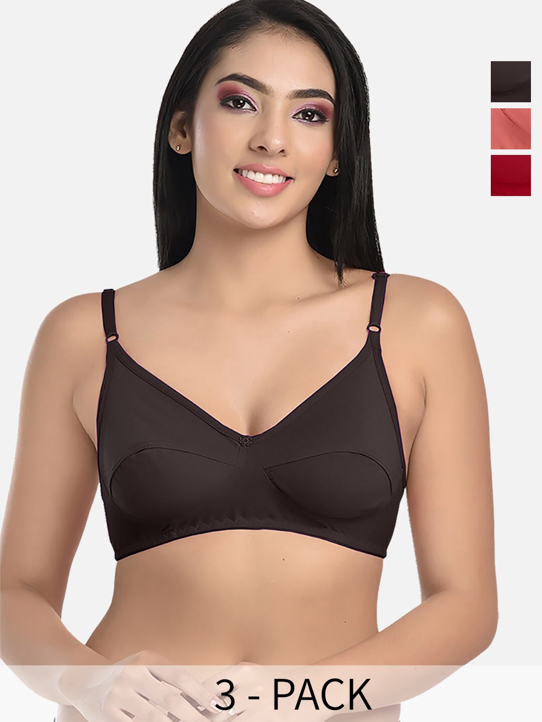 

StyFun Pack of 3 Medium Coverage Non Padded Everyday Bras With All Day Comfort, Black