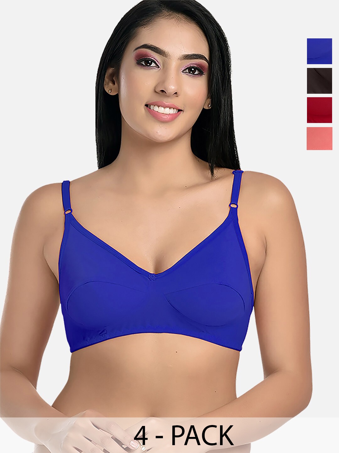 

StyFun Pack of 4 Medium Coverage Non Padded Everyday Bras With All Day Comfort, Blue