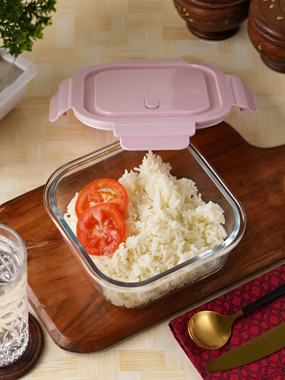 

Aura Pink & Transparent Dishwasher & Microwave safe Glass Lunch Box 800ml