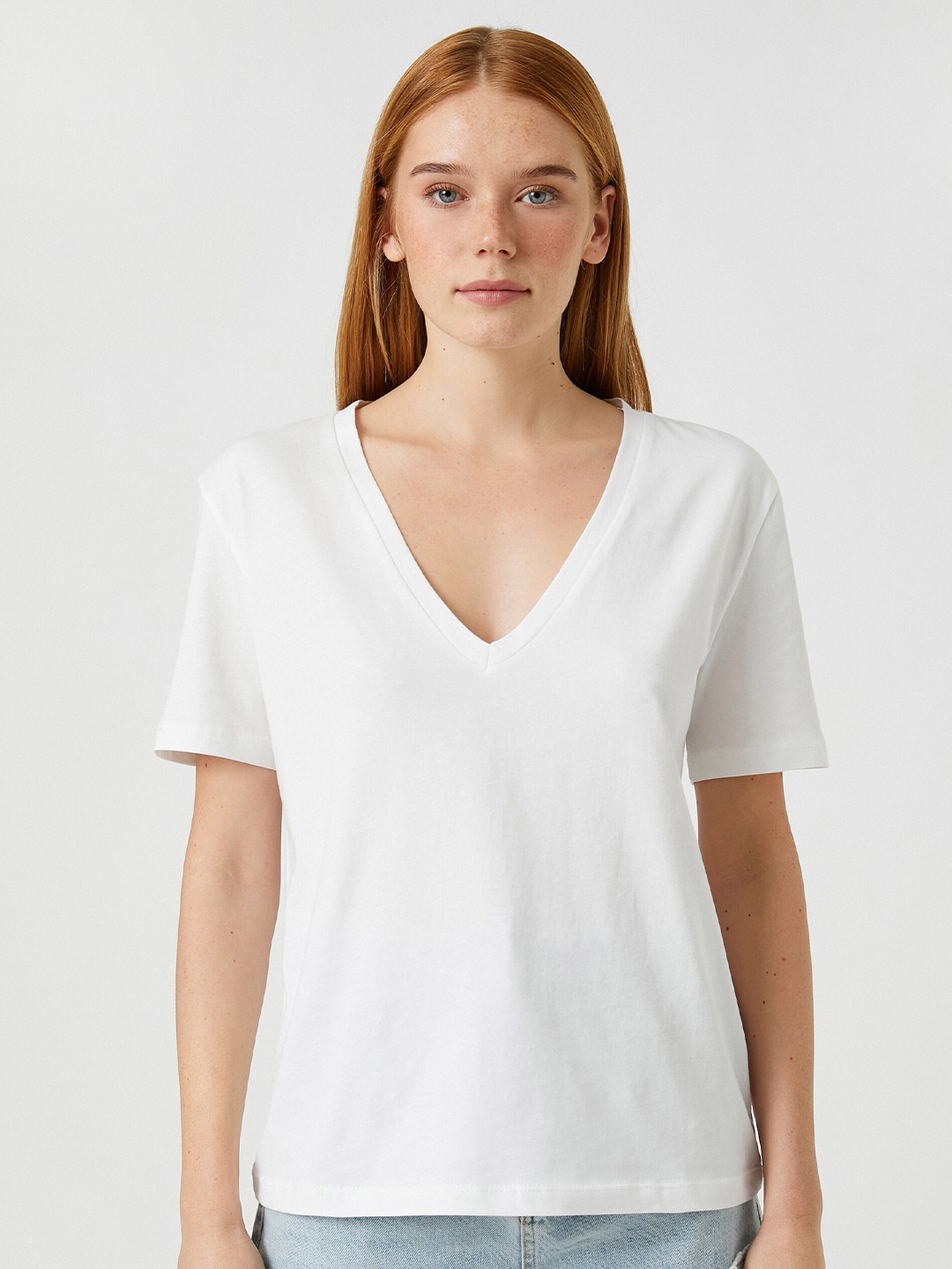 

Koton V-Neck Short Sleeves Pure Cotton T-shirt, White