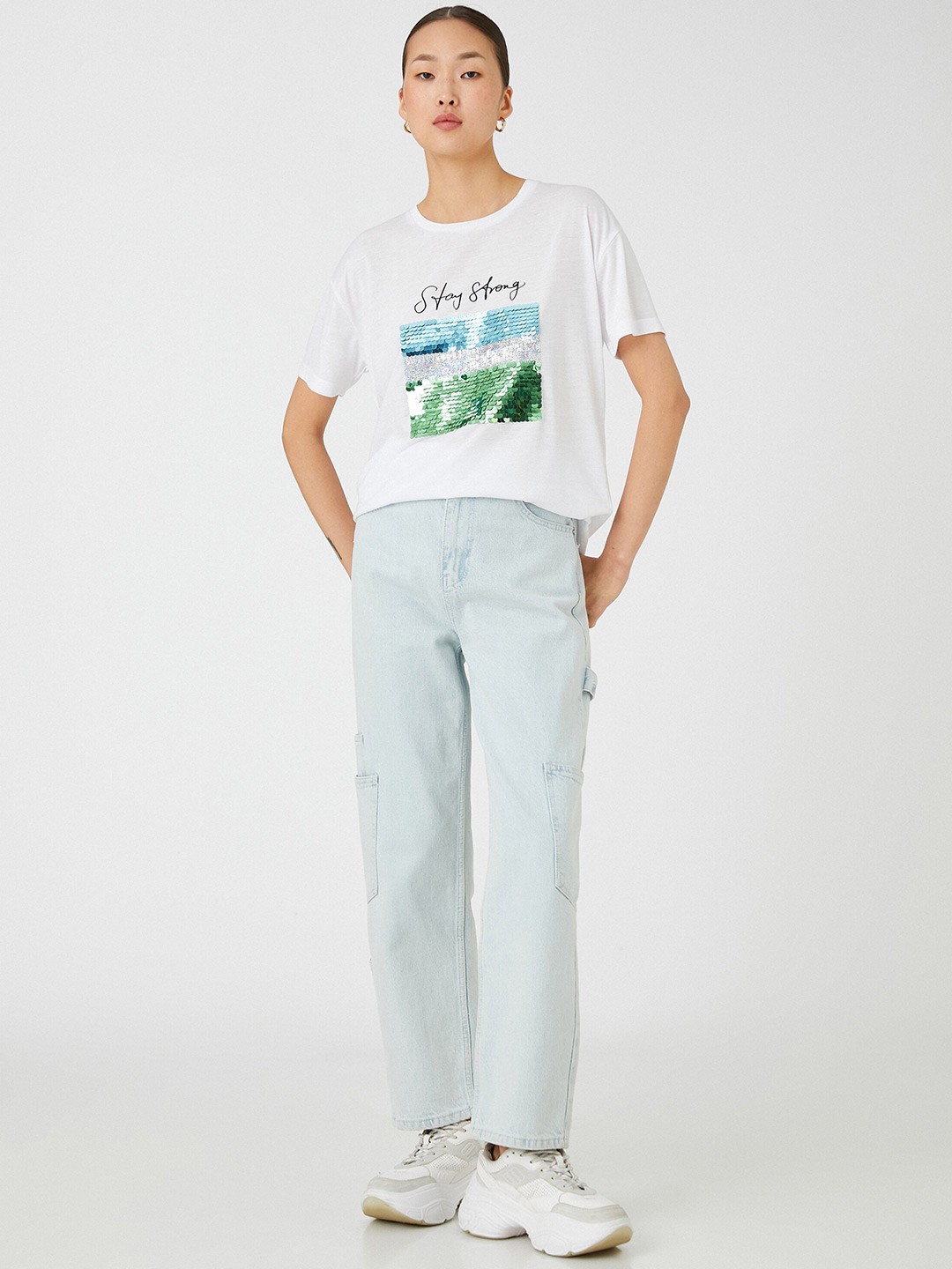 

Koton Sequin Embellished Typography Printed T-shirt, White