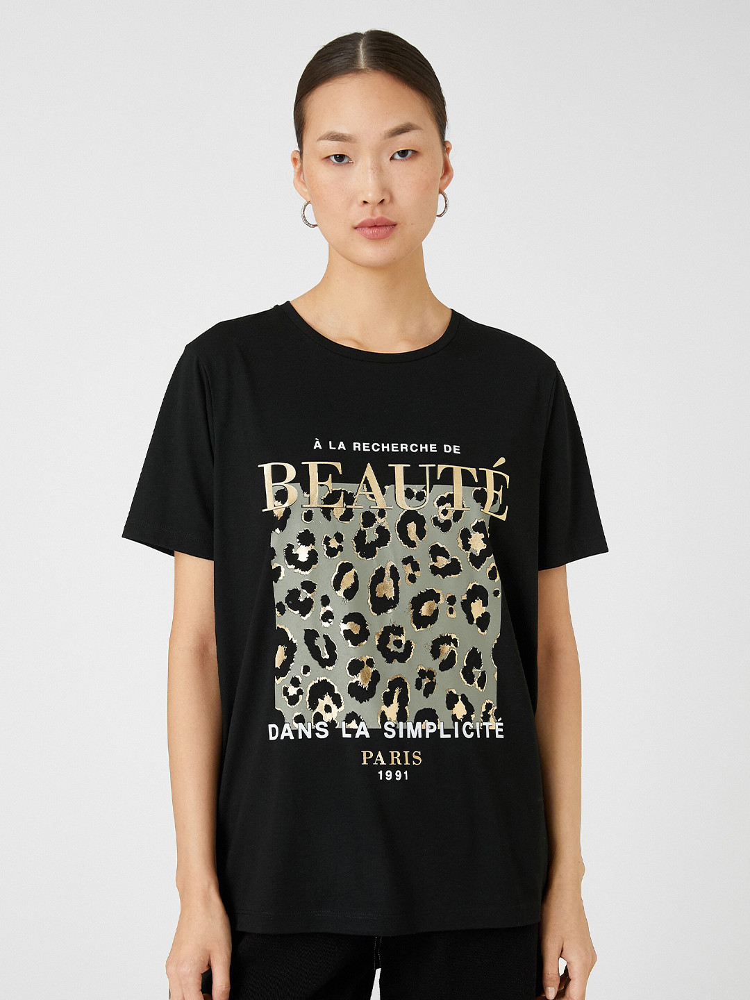 

Koton Graphic Printed Round Neck Short Sleeves T-shirt, Black