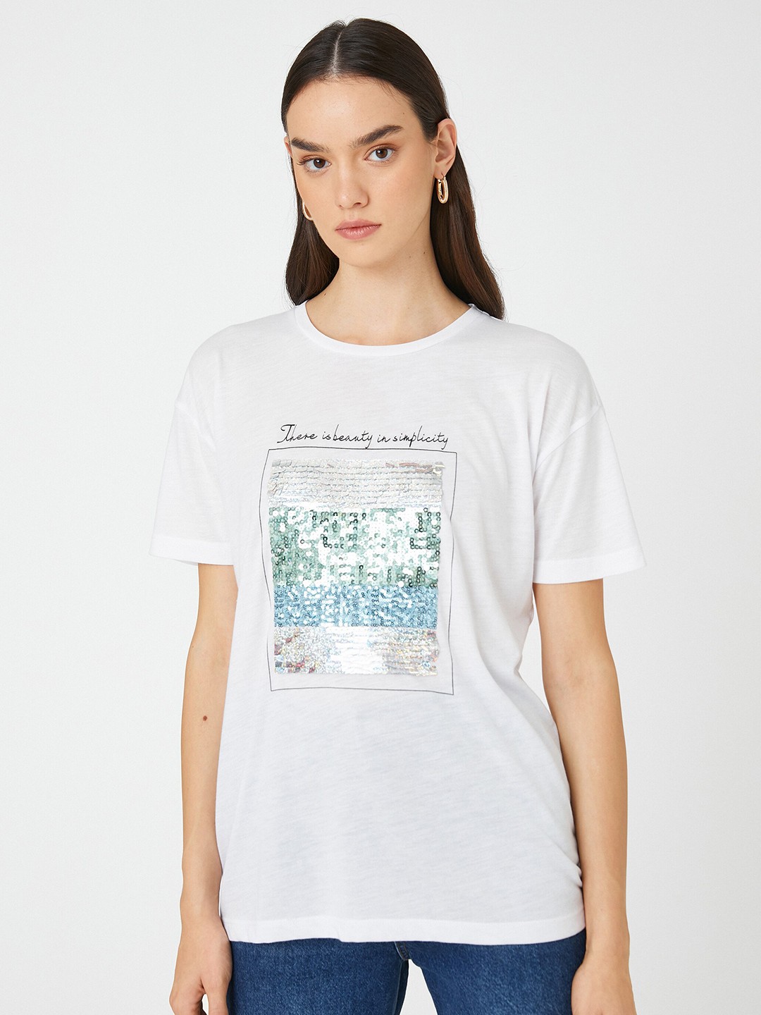 

Koton Typography Printed Round Neck Short Sleeves T-shirt, Off white