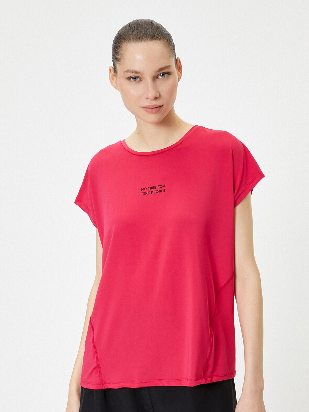 

Koton Typography Printed Round Neck Short Sleeves T-shirt, Fuchsia