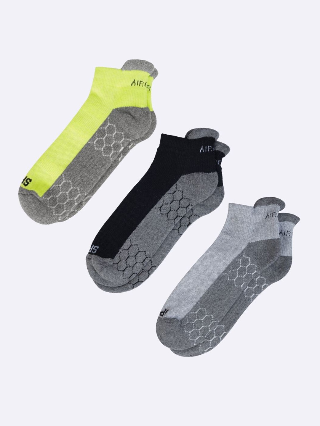 

AIR GARB Unisex Pack Of 3 Patterned Ankle-Length Sports Socks, Fluorescent green