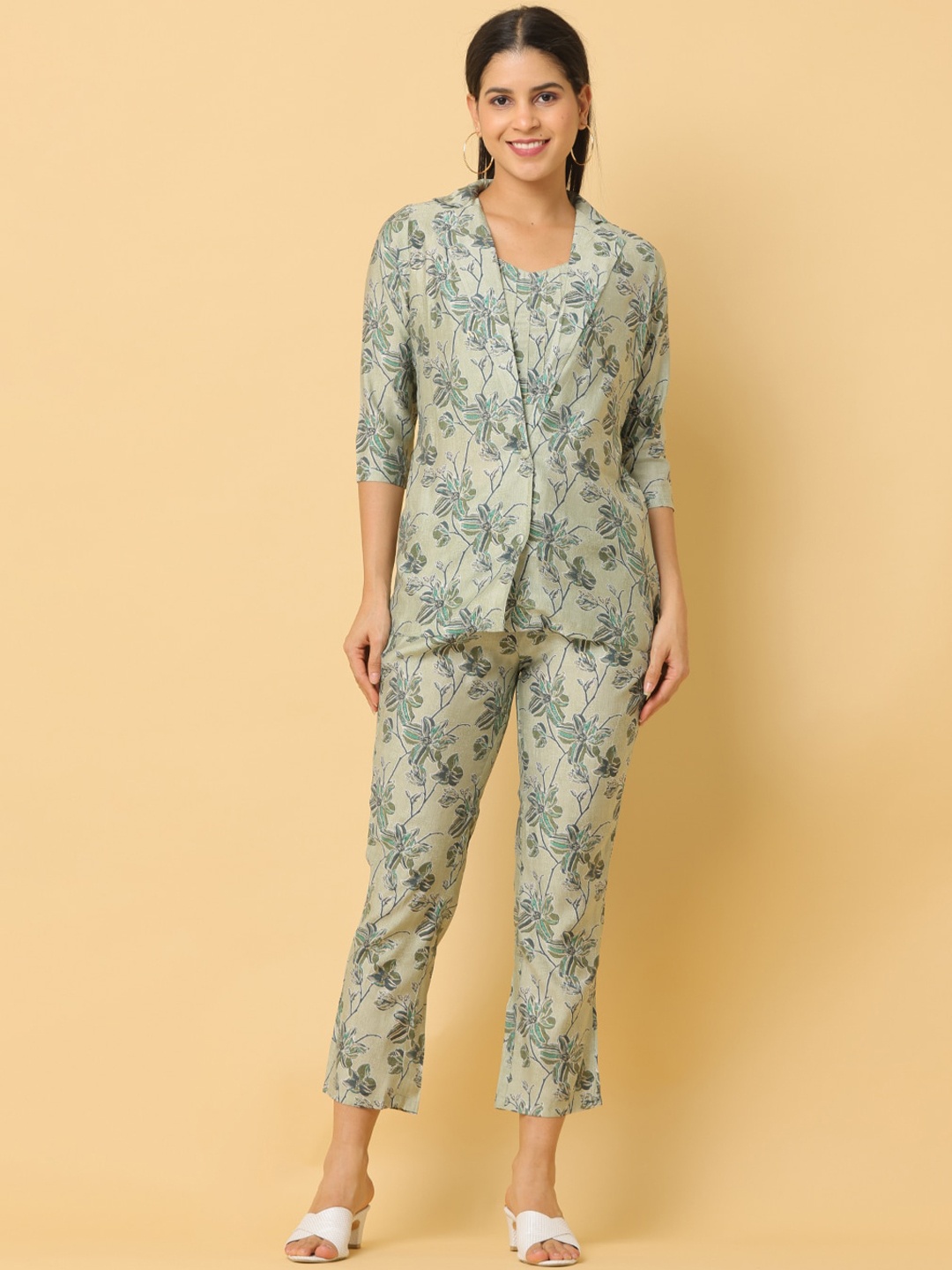 

Cora Printed Top, Jacket & Trousers Co-Ords, Green