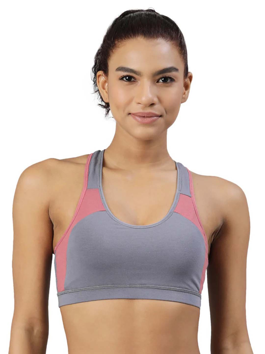 

BLOSSOM Non Padded and Racer Back Dry Fit Cotton Workout Bra With All Day Comfort, Grey