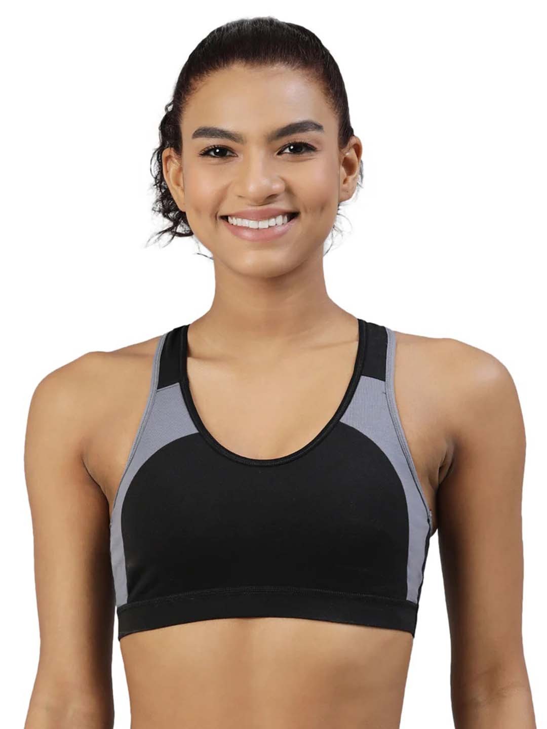 

BLOSSOM Non Padded and Racer Back Dry Fit Cotton Workout Bra With All Day Comfort, Black