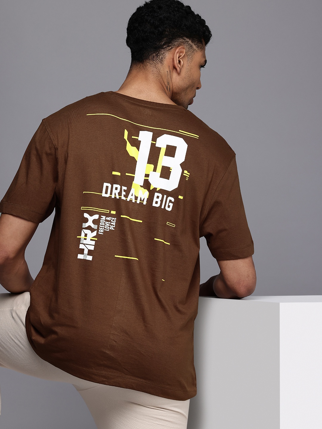 

HRX by Hrithik Roshan Men Graphic Printed Bio Finish Oversized T-shirt, Brown