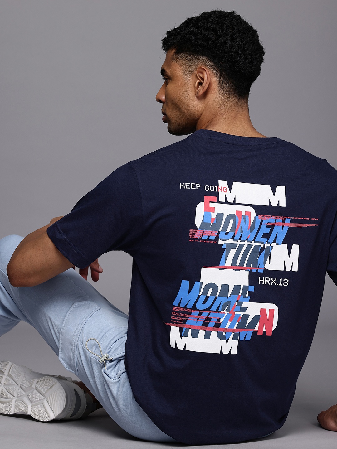 

HRX by Hrithik Roshan Men Graphic Printed Bio Finish Oversized T-shirt, Navy blue