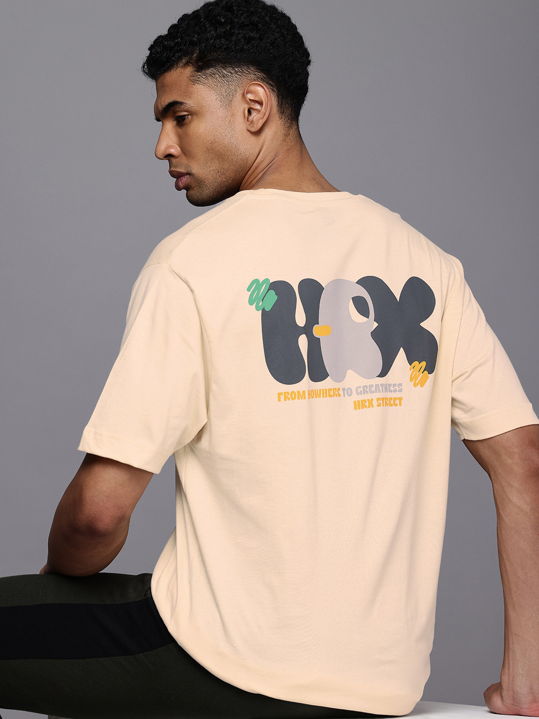 

HRX by Hrithik Roshan Men Graphic Printed Bio Finish Oversized T-shirt, Beige