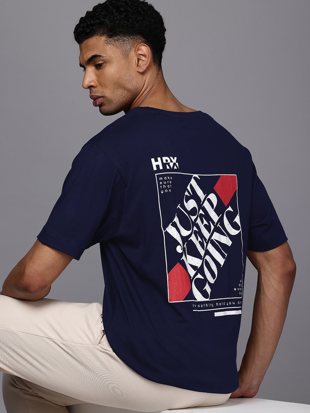

HRX by Hrithik Roshan Men Graphic Printed Bio Finish Oversized T-shirt, Navy blue