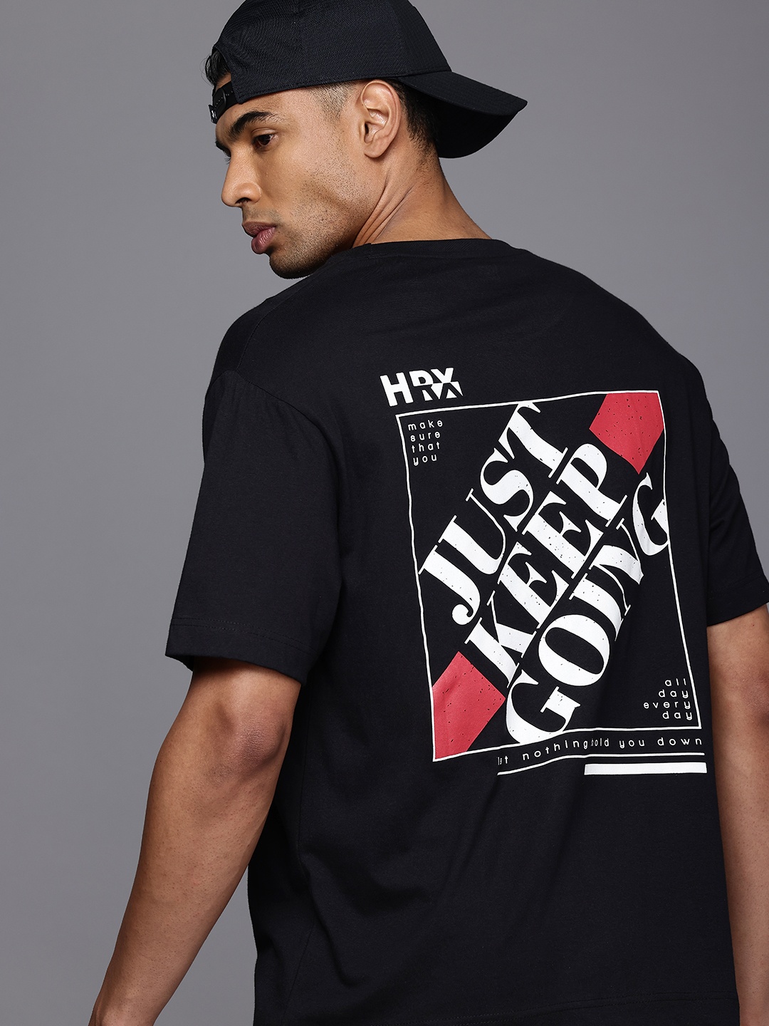 

HRX by Hrithik Roshan Men Graphic Printed Bio Finish Oversized T-shirt, Black