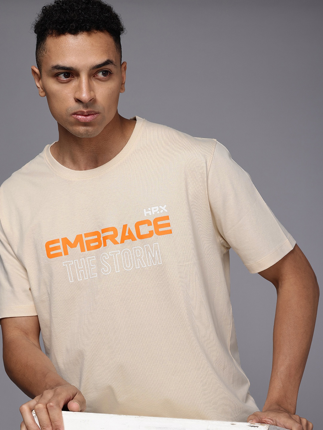 

HRX by Hrithik Roshan Men Typography Printed Bio Finish Oversized T-shirt, Beige