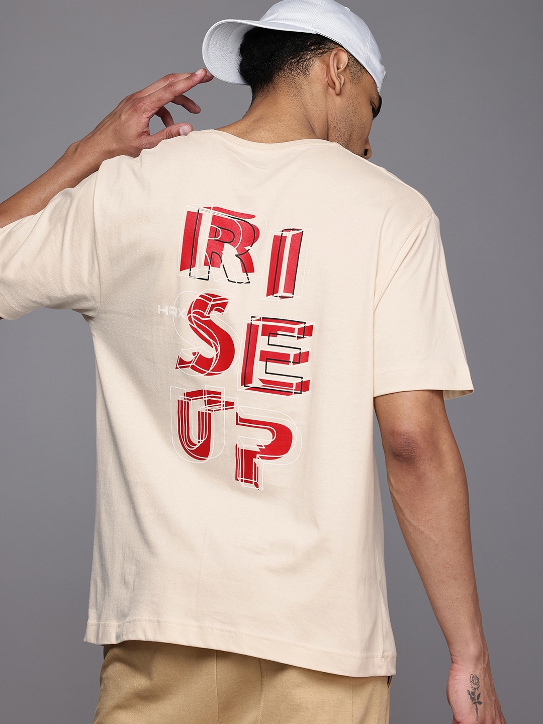

HRX by Hrithik Roshan Men Typography Printed Bio Finish Oversized T-shirt, Beige