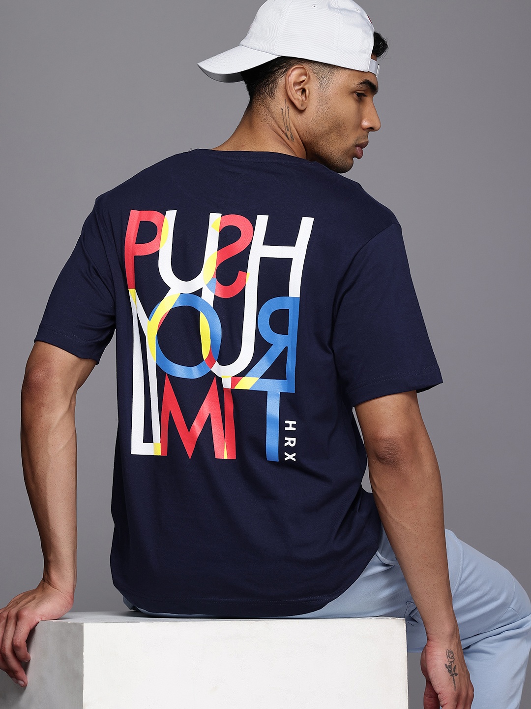 

HRX by Hrithik Roshan Men Typography Printed Bio Finish Oversized T-shirt, Navy blue