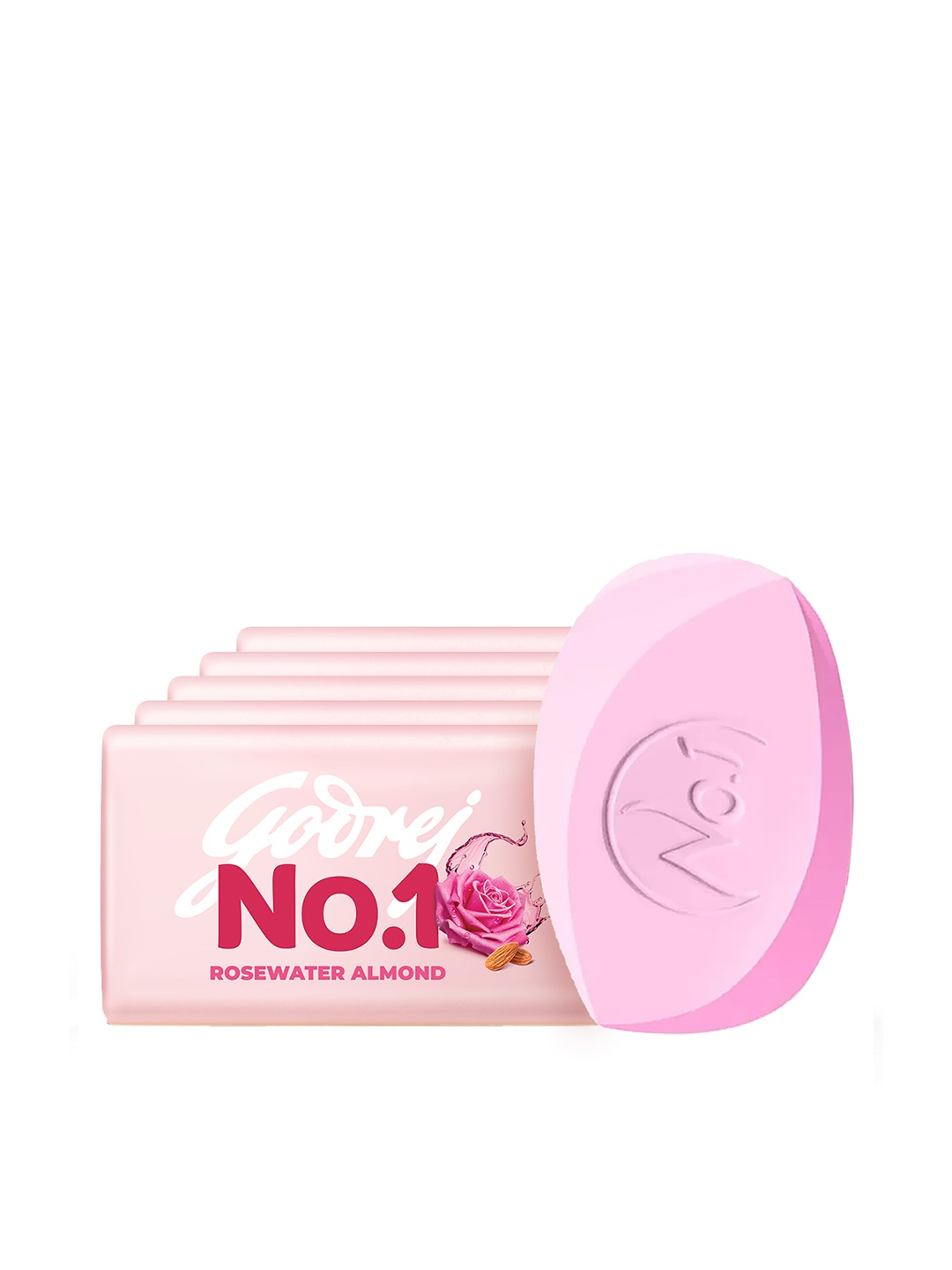 

Godrej No.1 Set of 5 Rosewater & Almond Bath Soap - 100 g Each, Pink