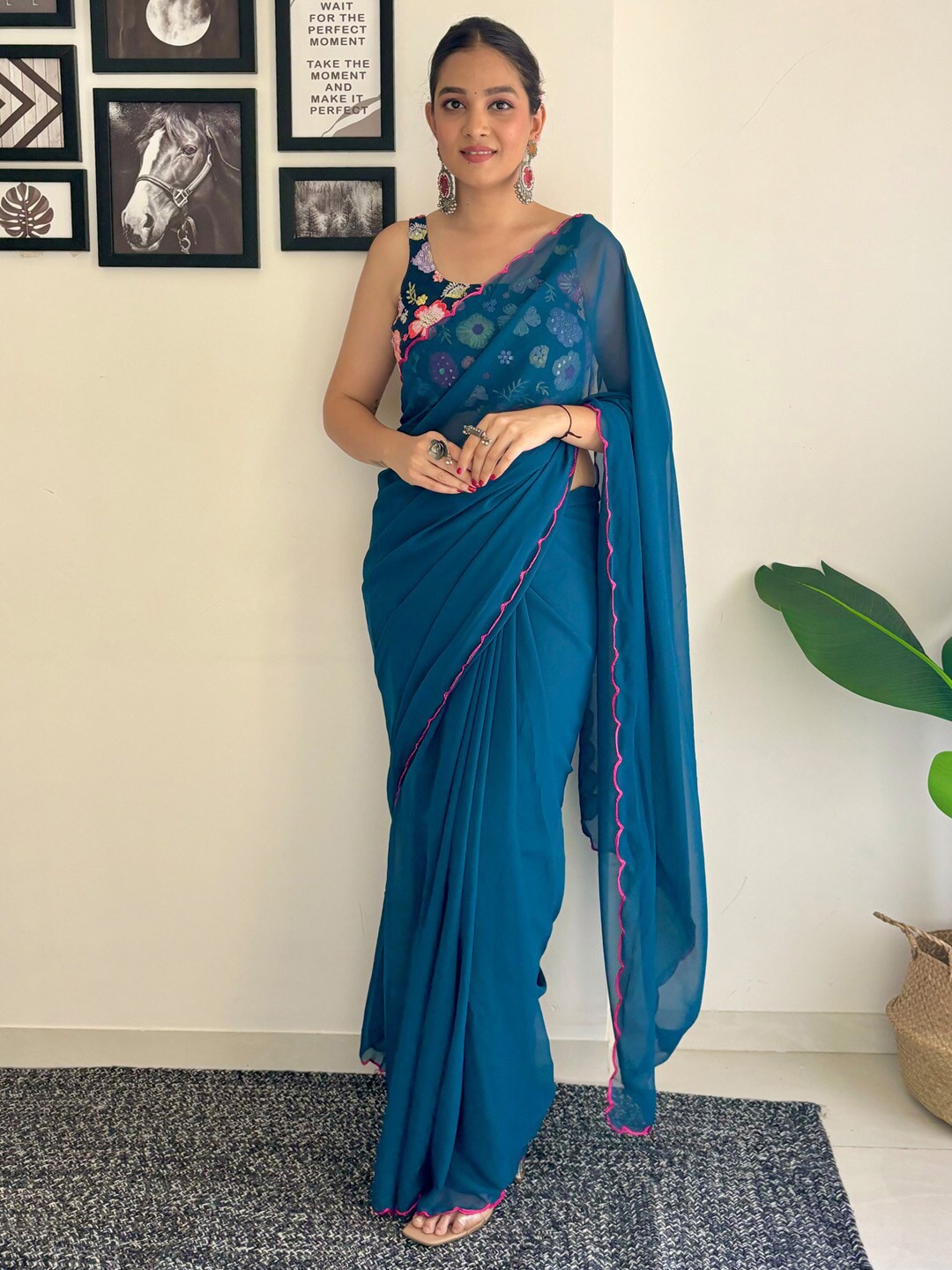 

Anouk Embellished Pure Georgette Saree, Teal