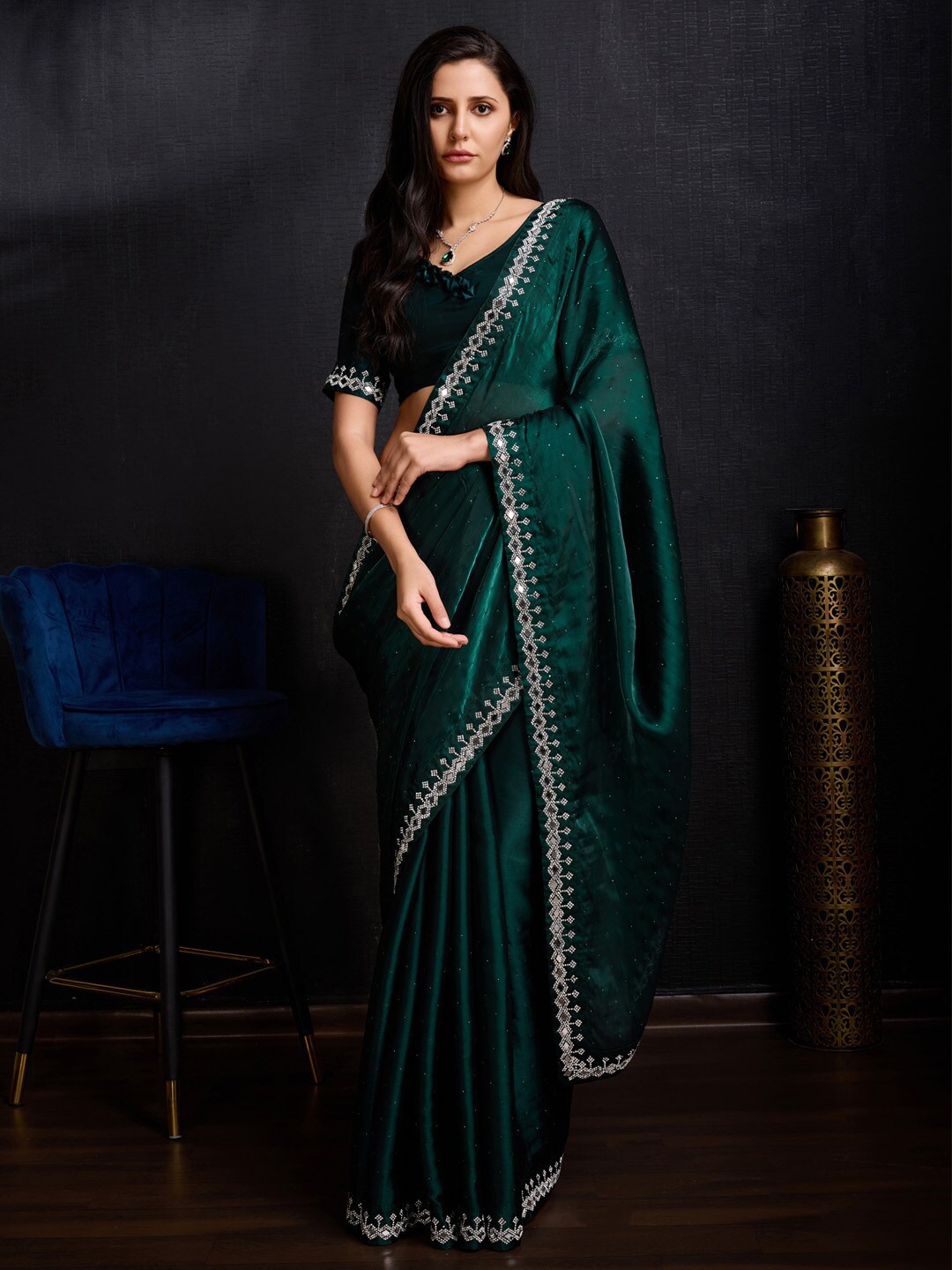 

Anouk Embellished Beads & Stones Tissue Saree, Teal